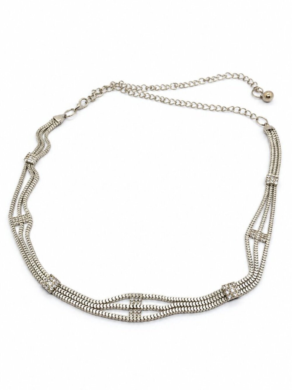VINTAGE SILVER TONE Belt Rhinestone Multi Strand Chain Adjustable Waist Y2K 90s